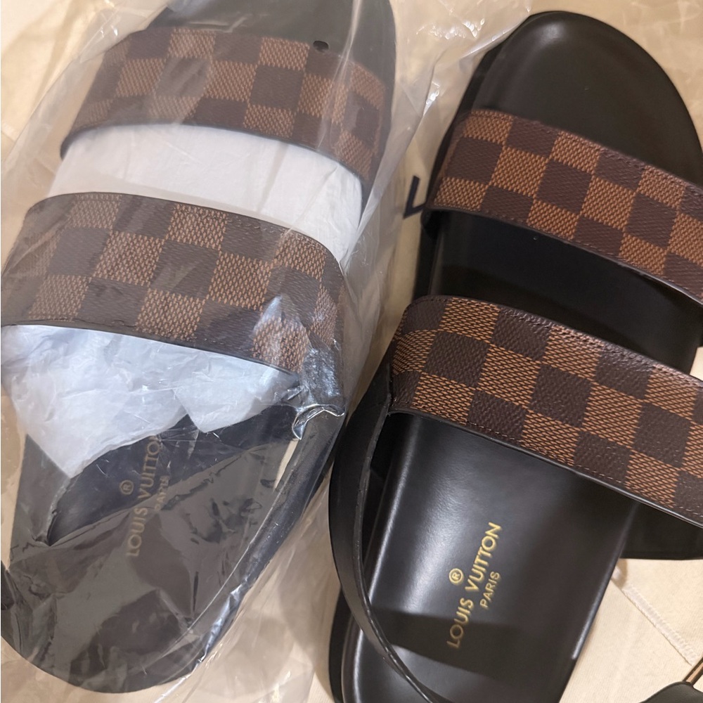 Louis Vuitton Checkered Brown and Black Slides sandals